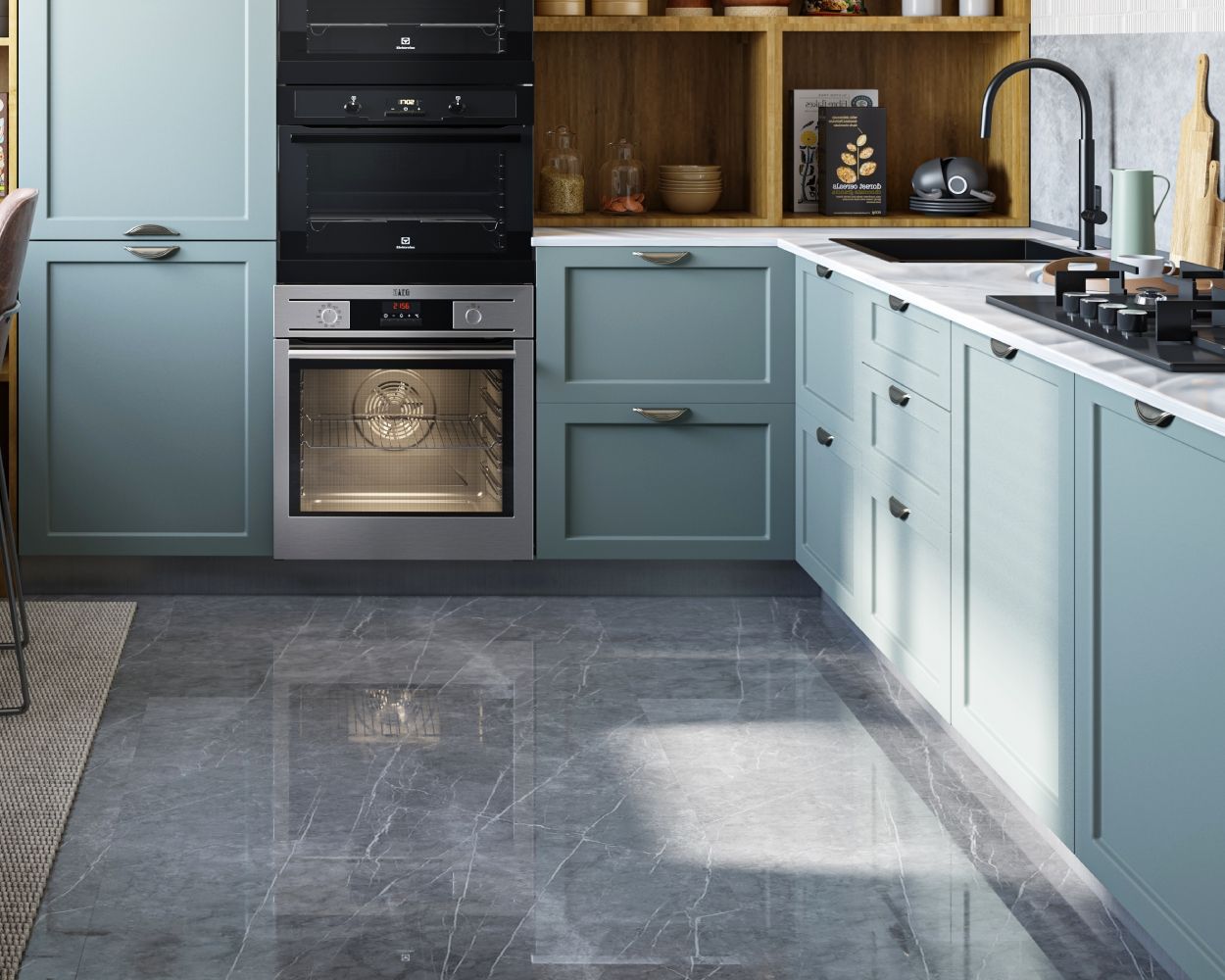 Modern Grey Rectangular Flooring Design For Kitchens