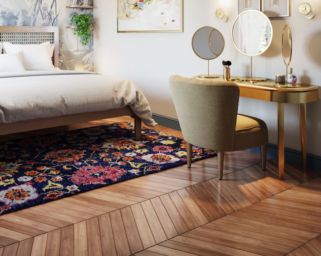 Contemporary Brown Herringbone Flooring Design For Bedrooms