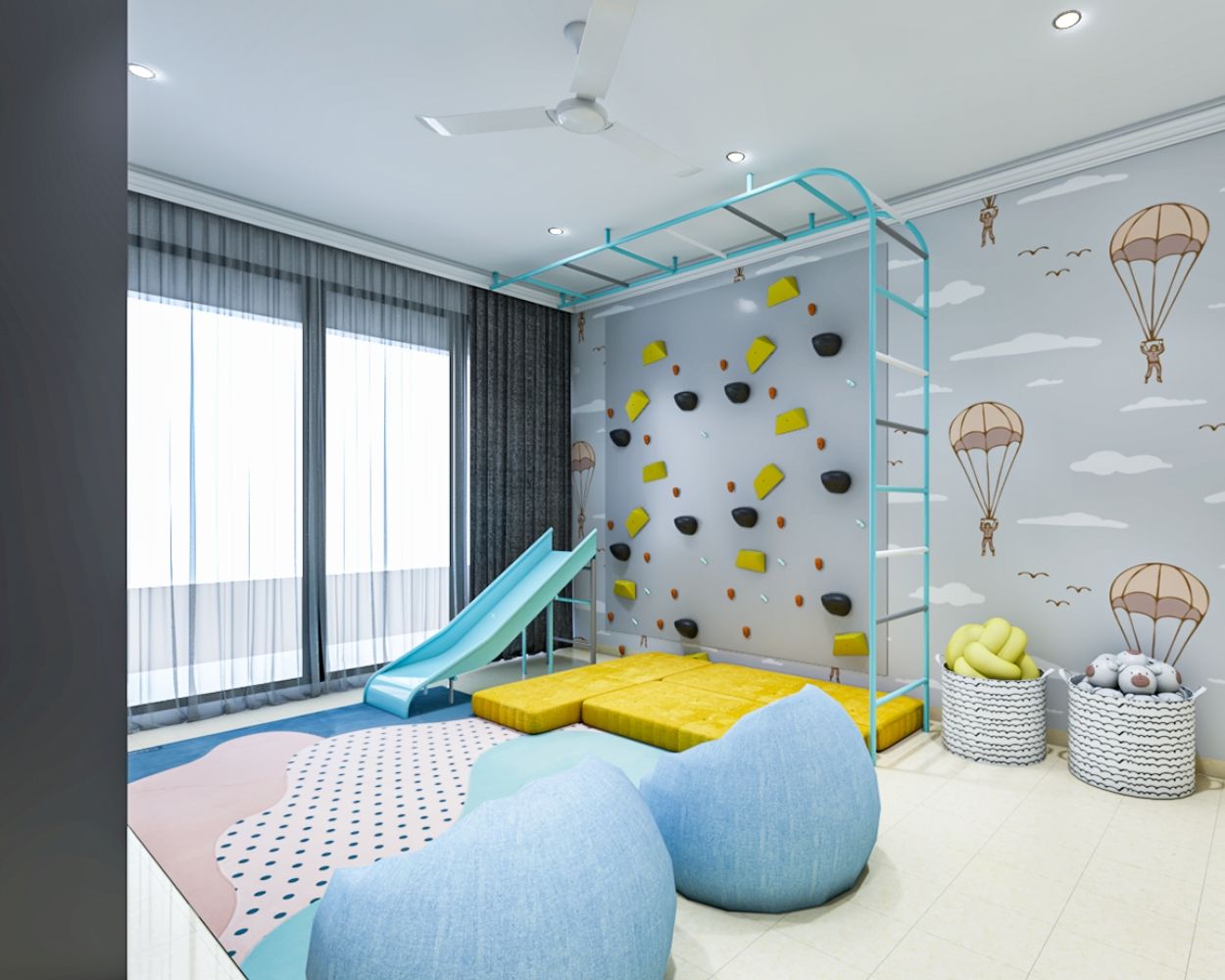 Modern Kids Bedroom Design With Rock Climbing Wall