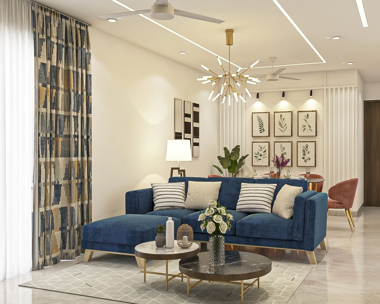 Contemporary Living Room Design With Blue Sectional Sofa
