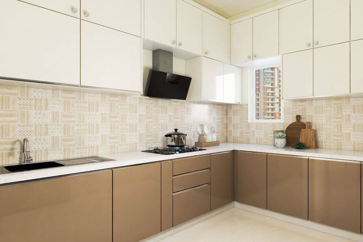 Modern Brown And White Ceramic Matte Kitchen Tile Design