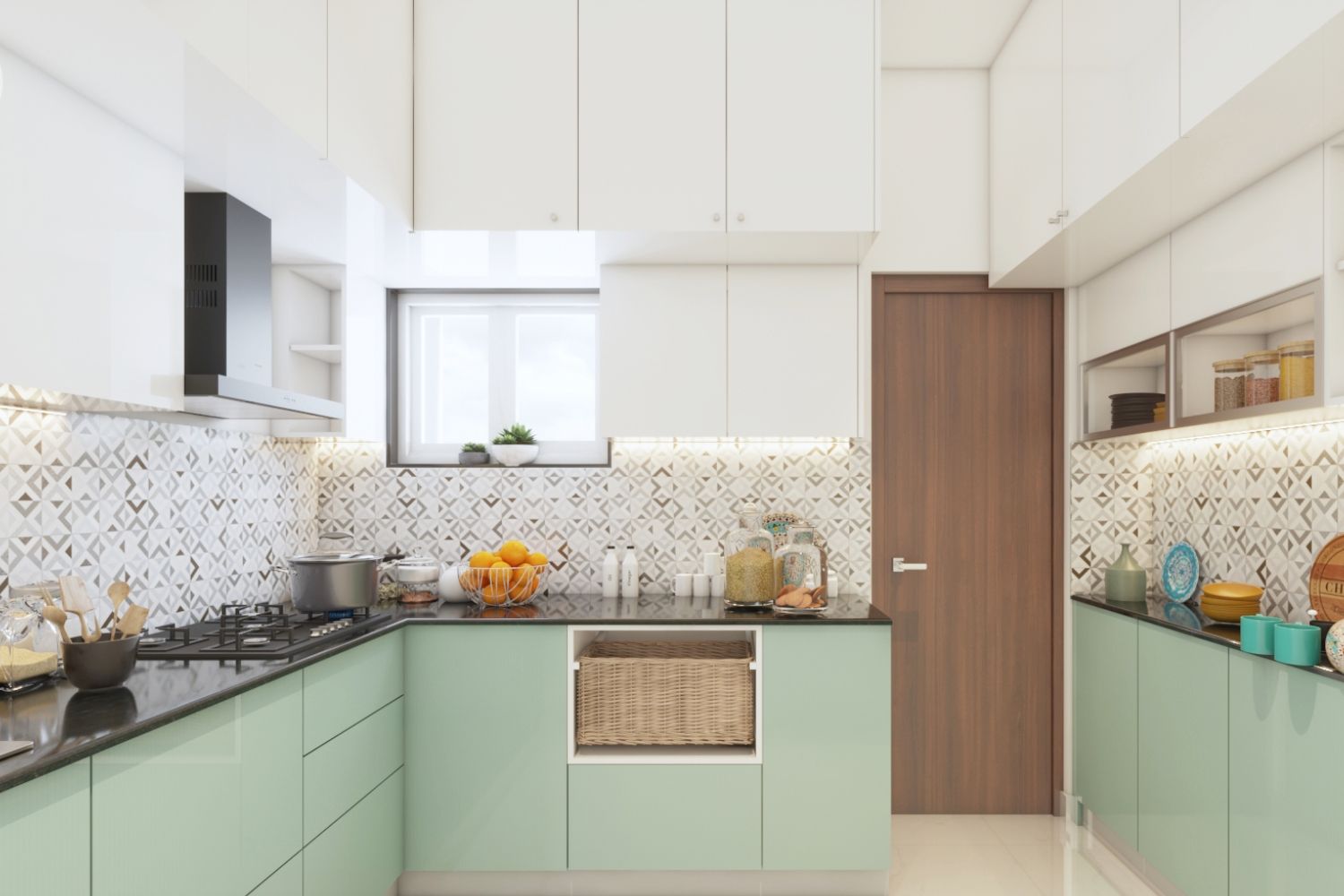 Modern Geometric Grey And White Kitchen Tile Design