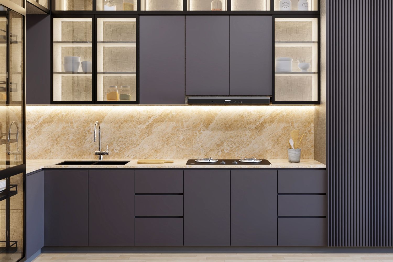 Contemporary Matte Marble Kitchen Tile Design