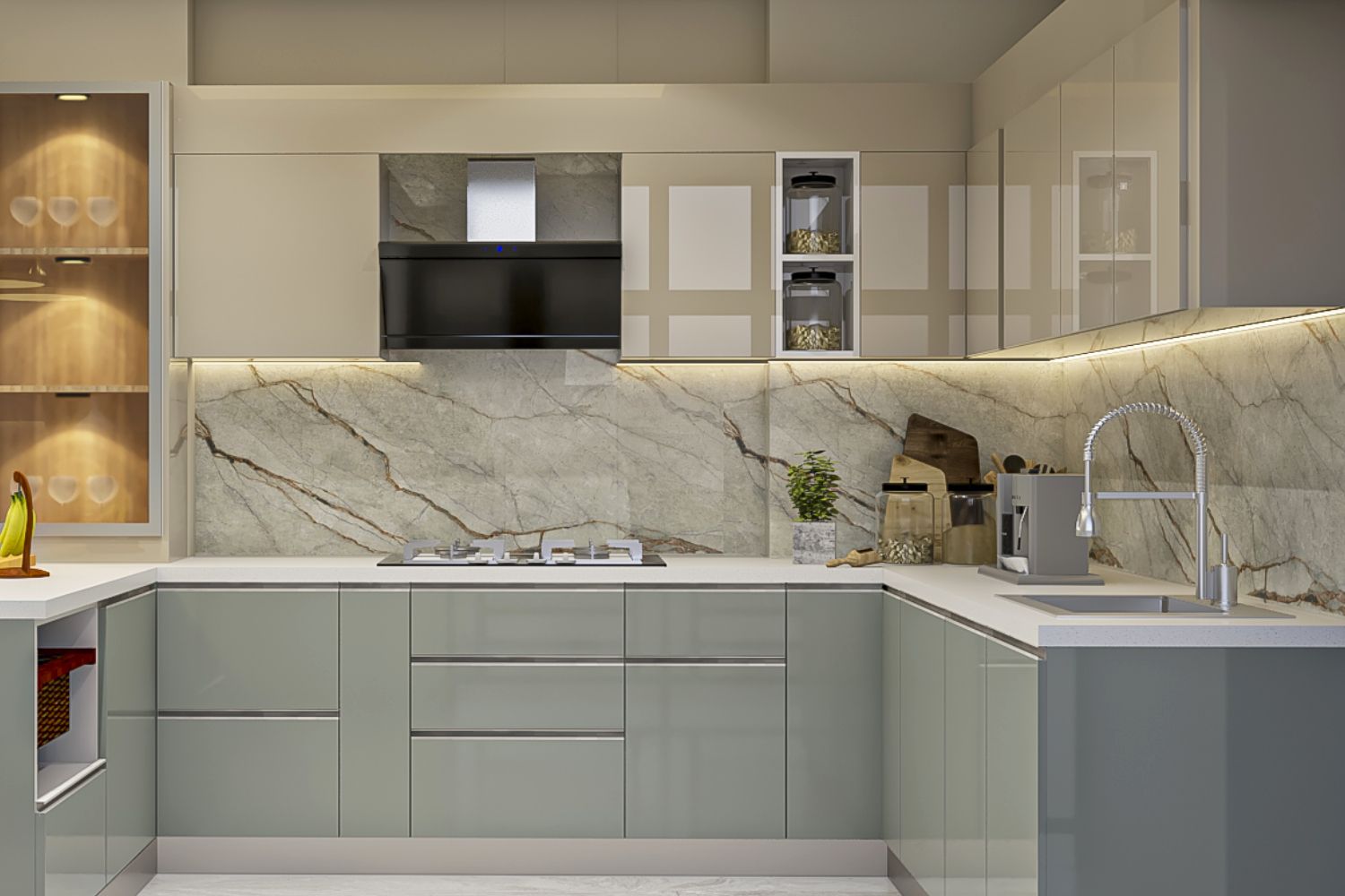 Modern Multicoloured Marble Kitchen Tile Design In High-Gloss Finish