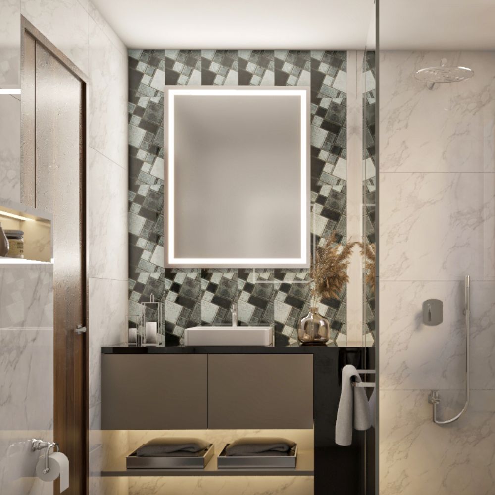 Modern Grey And White Ceramic Bathroom Tile Design