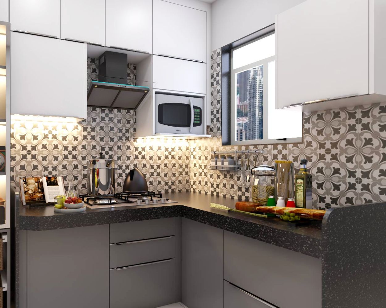 Modern Grey And White Ceramic Matte Kitchen Tile Design