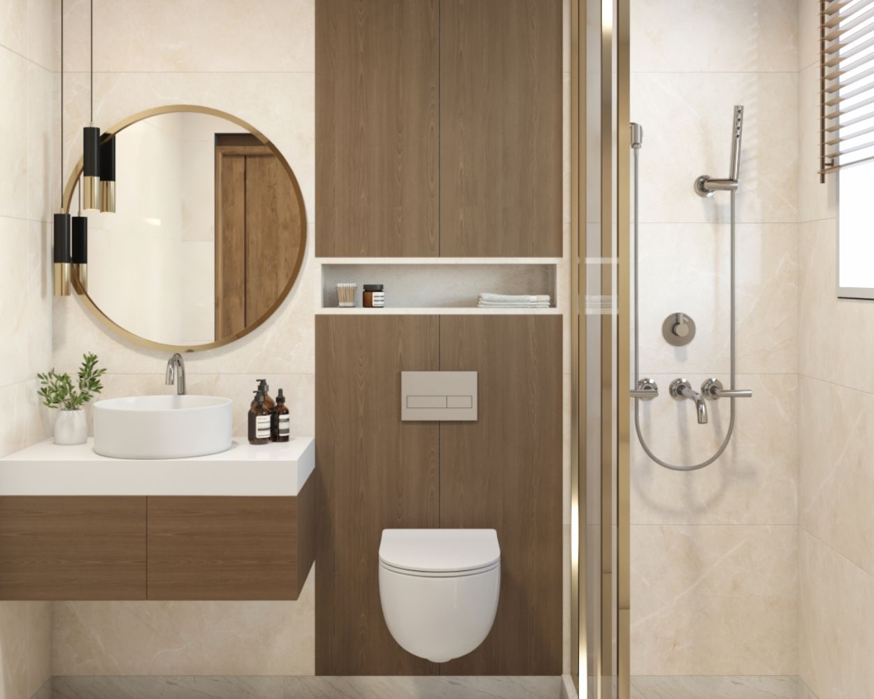 Contemporary High-Gloss Cream-Toned Bathroom Tile Design