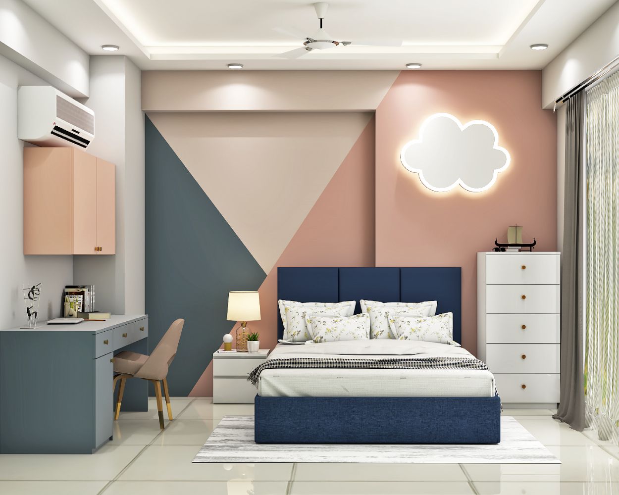 Modern Tri-Toned Wall Paint Design For Kids Bedrooms