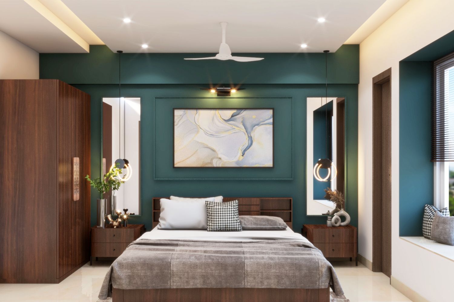 Contemporary Teal Blue Bedroom Wall Paint Design
