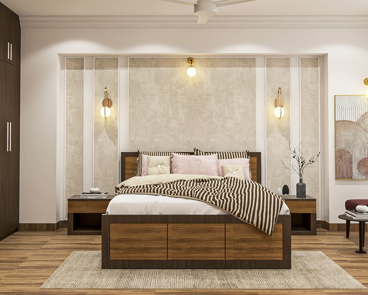 Modern Beige Textured Bedroom Wallpaper Design