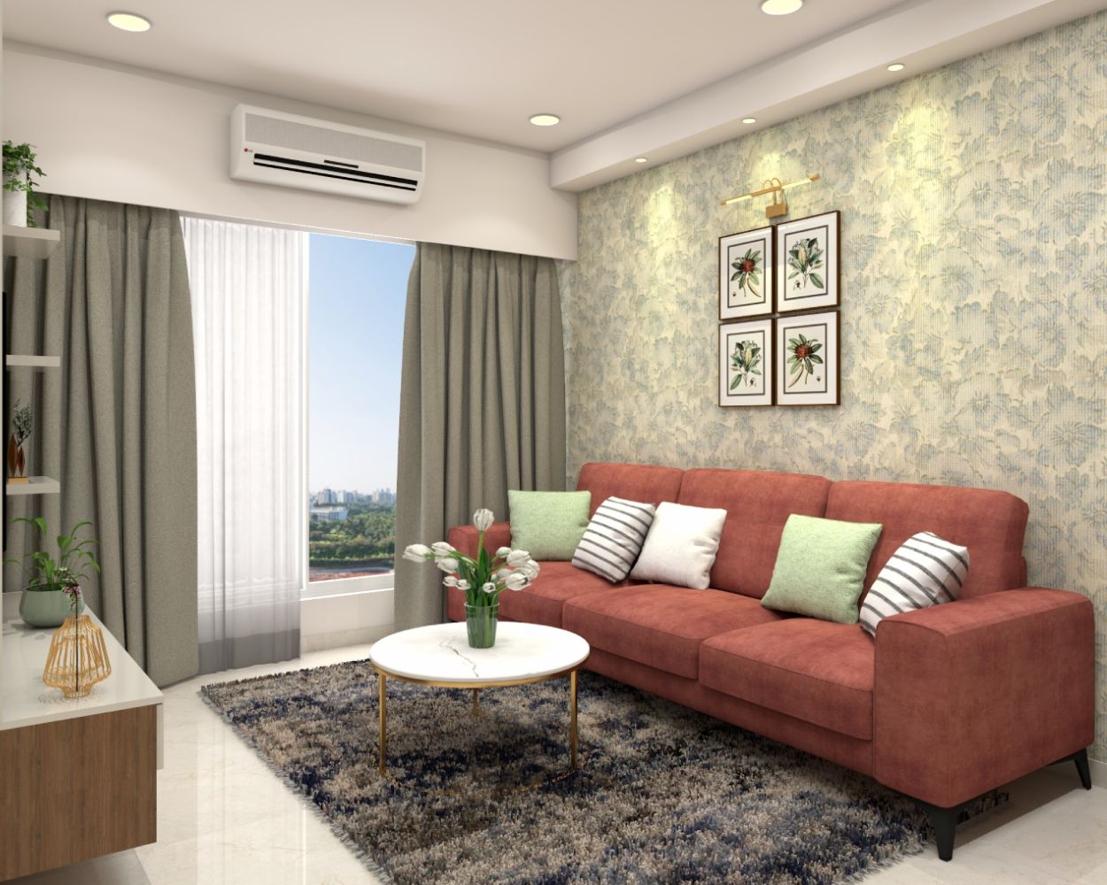 Modern Grey And Cream Floral Living Room Wallpaper Design