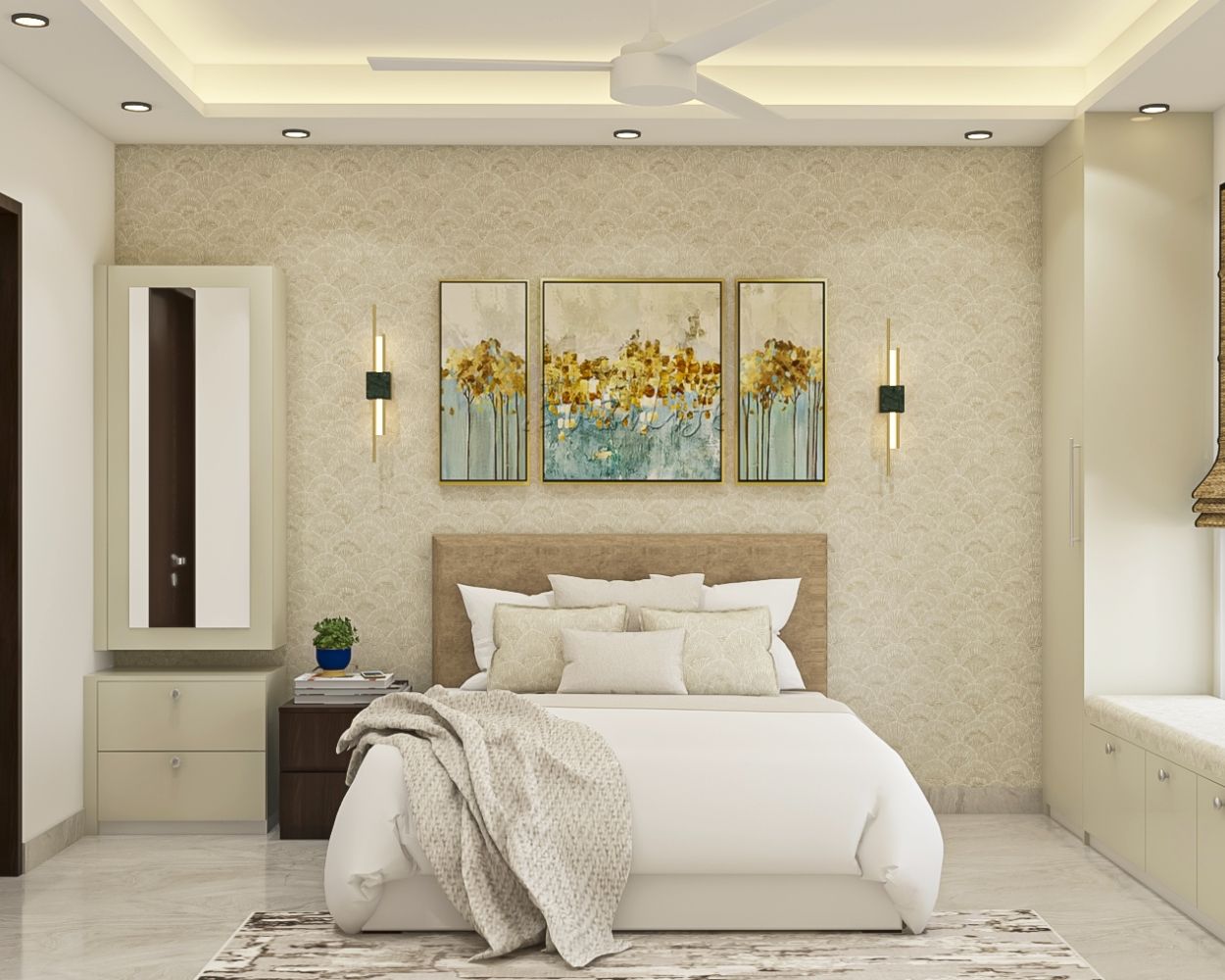 Modern Cream-Toned Arche Patterned Bedroom Wallpaper Design