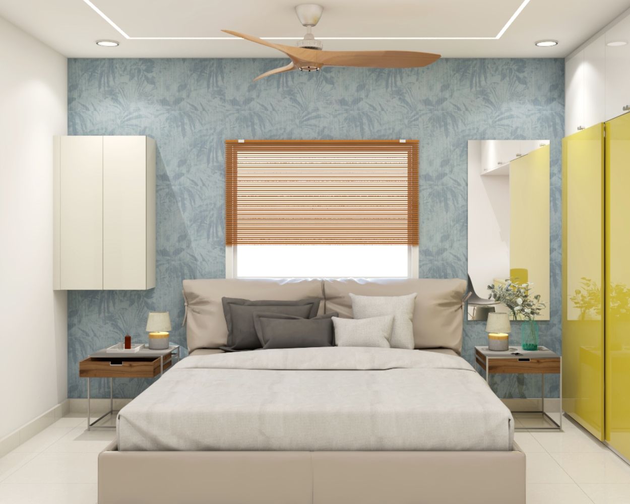 Modern Light Blue Abstract Leaf Bedroom Wallpaper Design