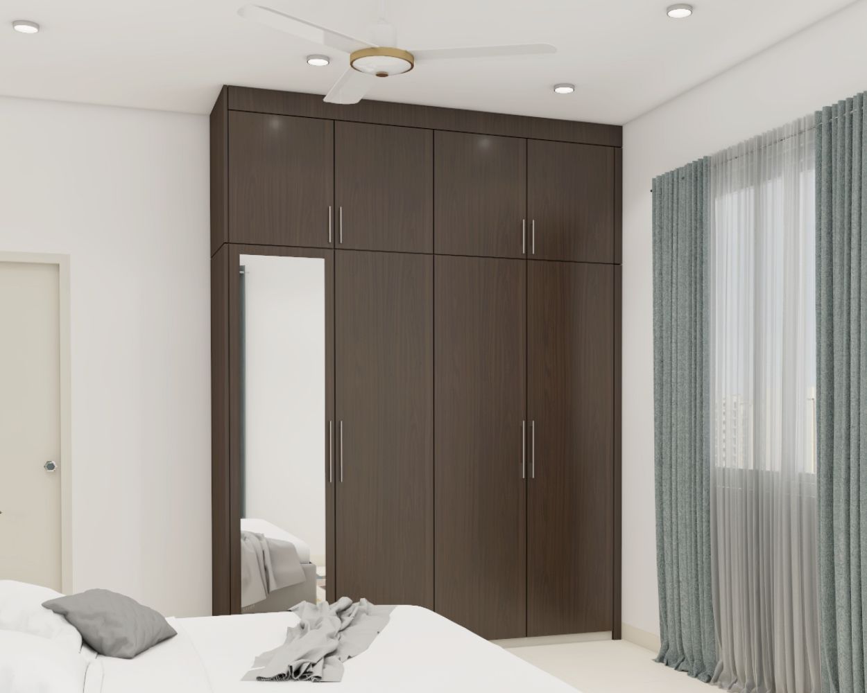 Modern Tawny Balsam 4-Door Swing Wardrobe Design With Mirror