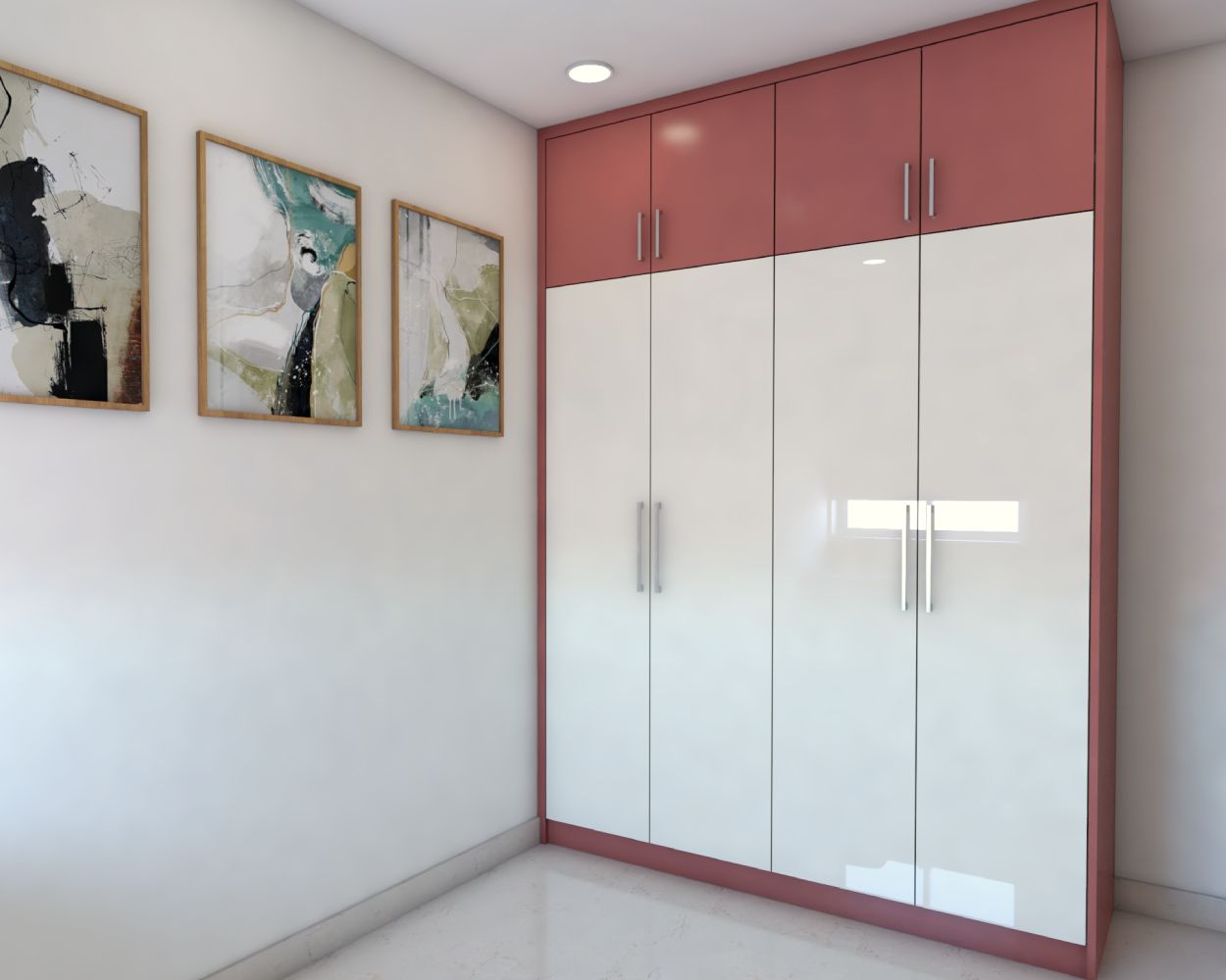Modern 4-Door Swing Wardrobe Design In Poppy And White Tones