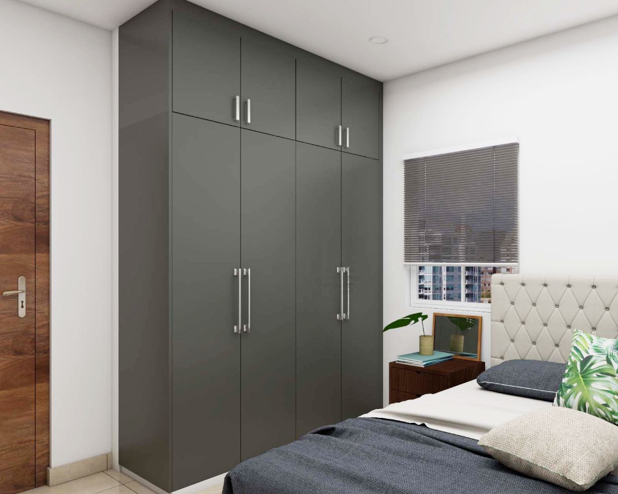 Modern 4-Door Swing Wardrobe Design In Gothic Grey