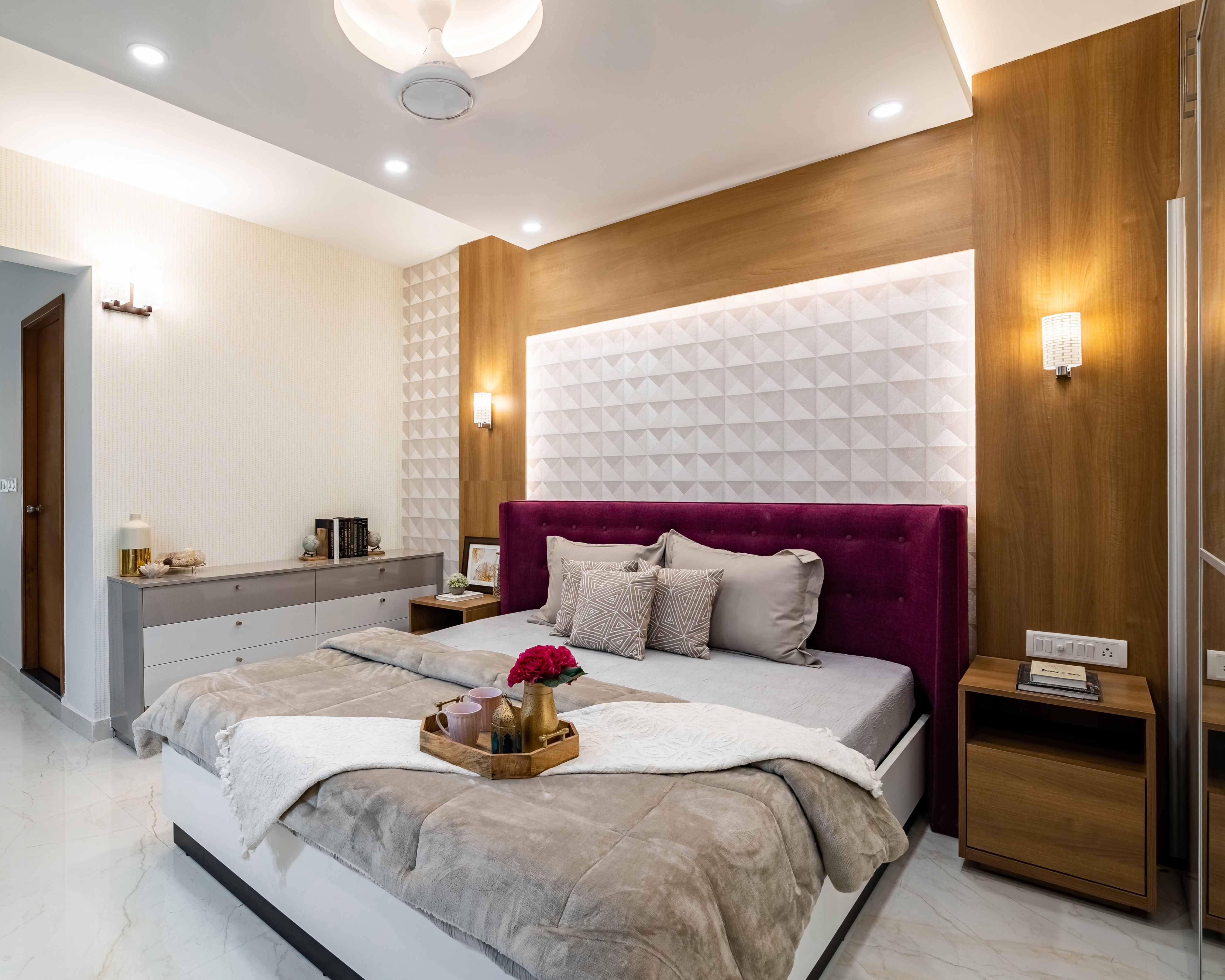 Modern Bedroom Design With A White Bed And A Chest Of Drawers