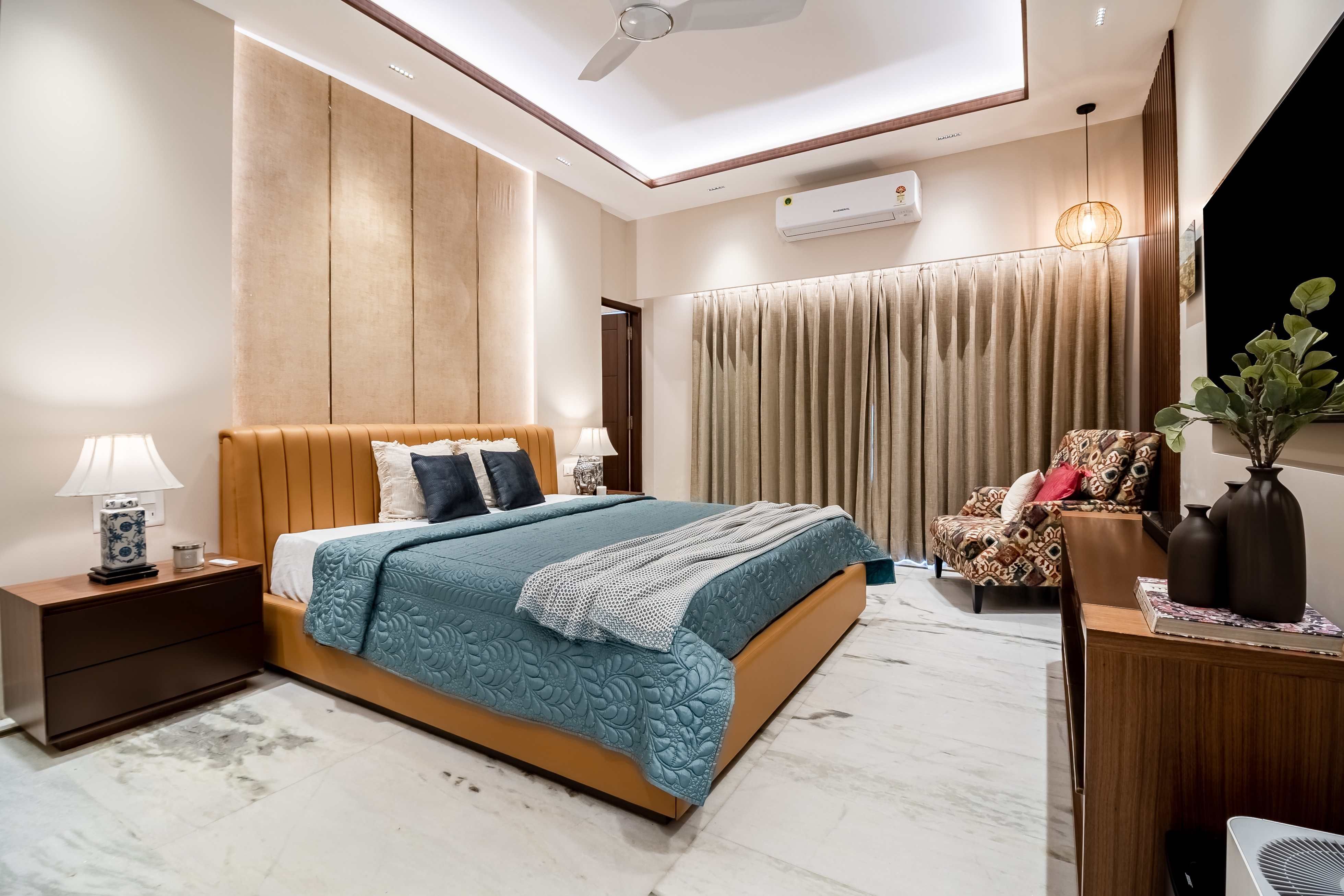 Modern Bedroom Design With A King Size Bed And Wooden Side Tables