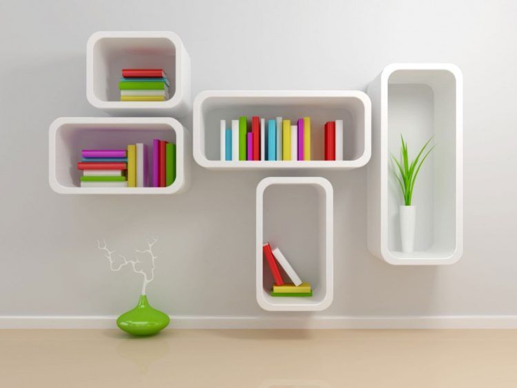 fancy minimalist modern bookshelf designs in wall decor colorful books bright interior small green floral vase decorations photo bookshelf ideas 970x728 e1483895190375