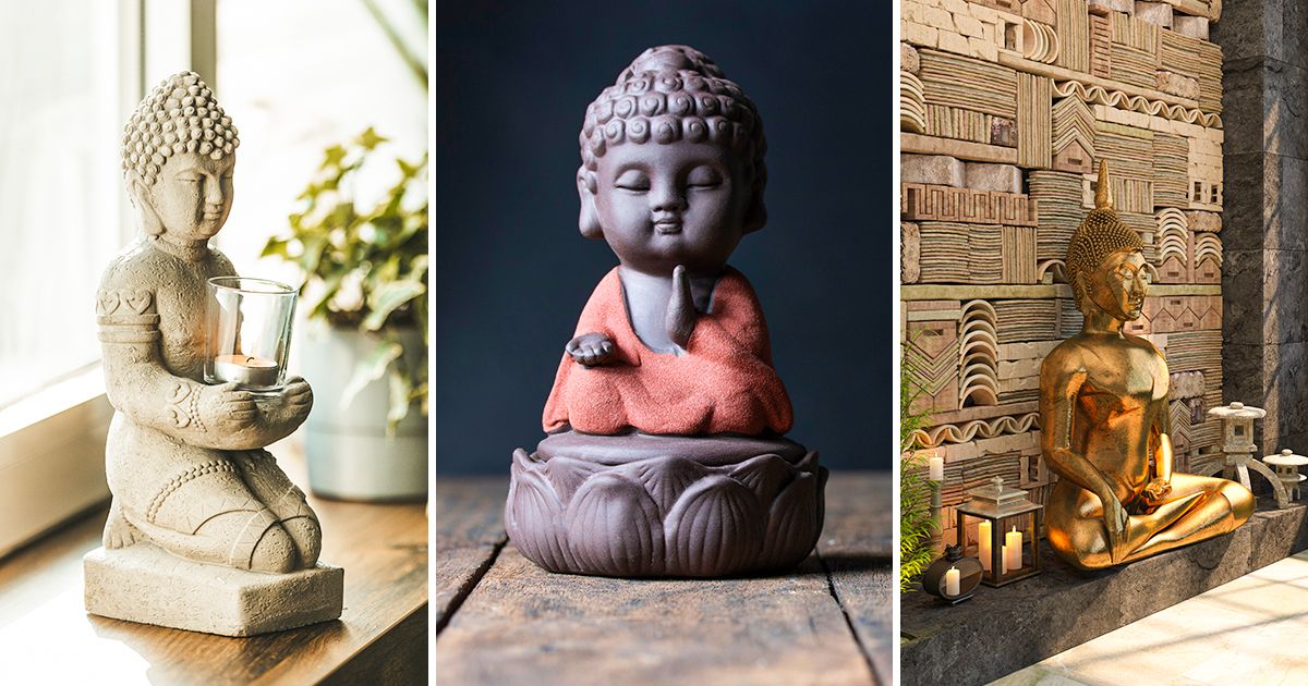Golden Buddha Statue Set - 3-Piece Resin Buddha Decor With See No, Hear No, Speak No Evil Design
