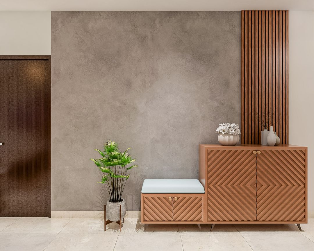 Contemporary Foyer Design in Walnut with Console and Vertical Wooden ...