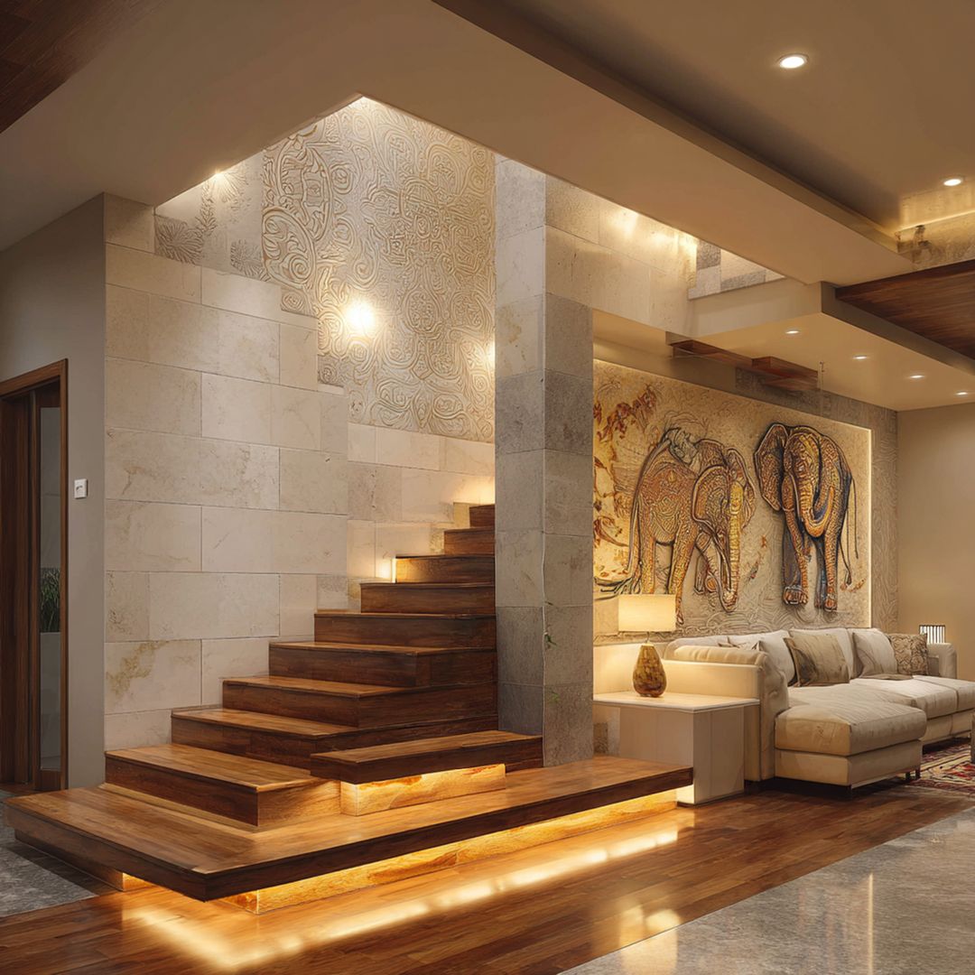 Straight Staircase Design with Contemporary Wooden Finish | Livspace
