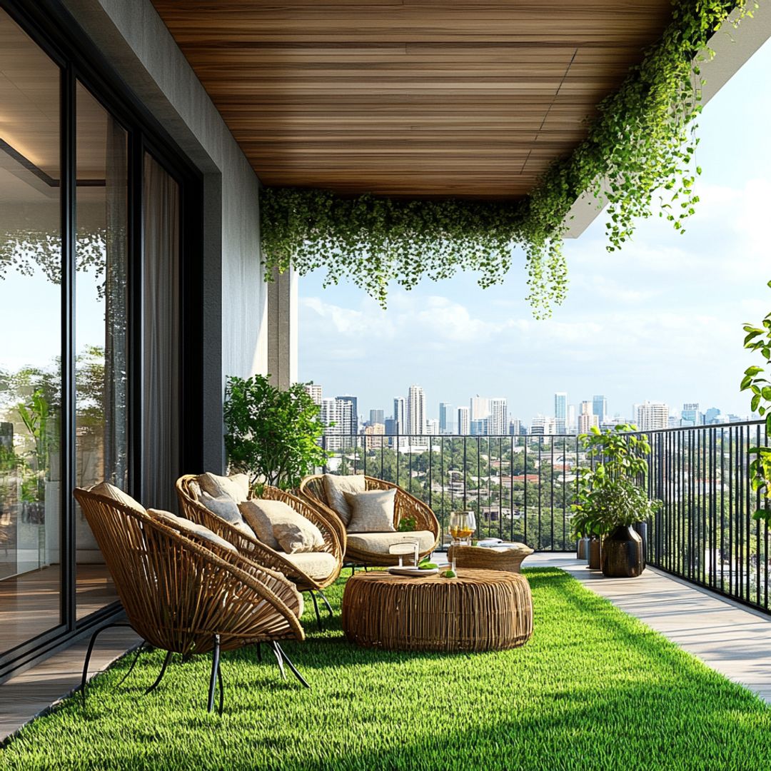 Balcony Design Highlighting Modern Minimalist Style and Natural ...