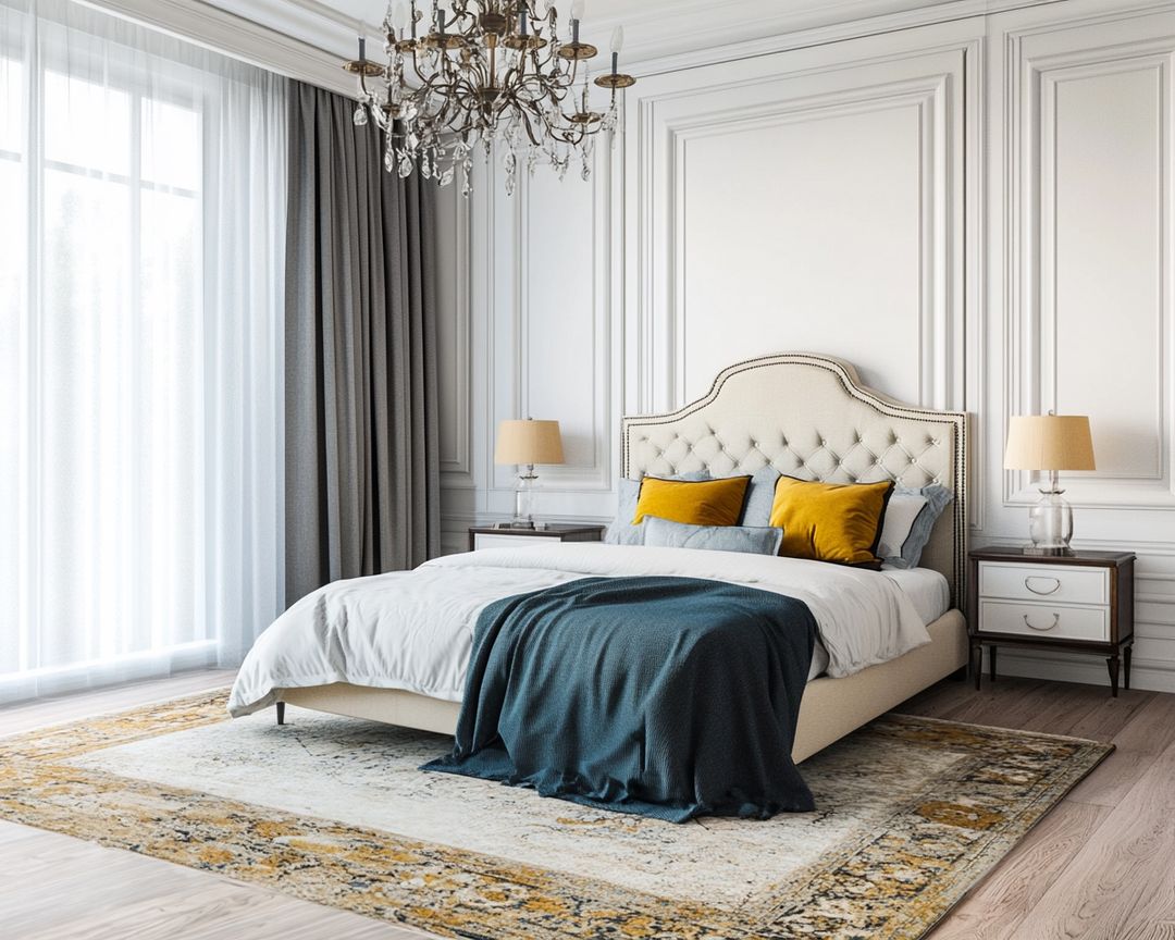 Timeless Classic Master Bedroom Design with White Walls, King Bed, and ...