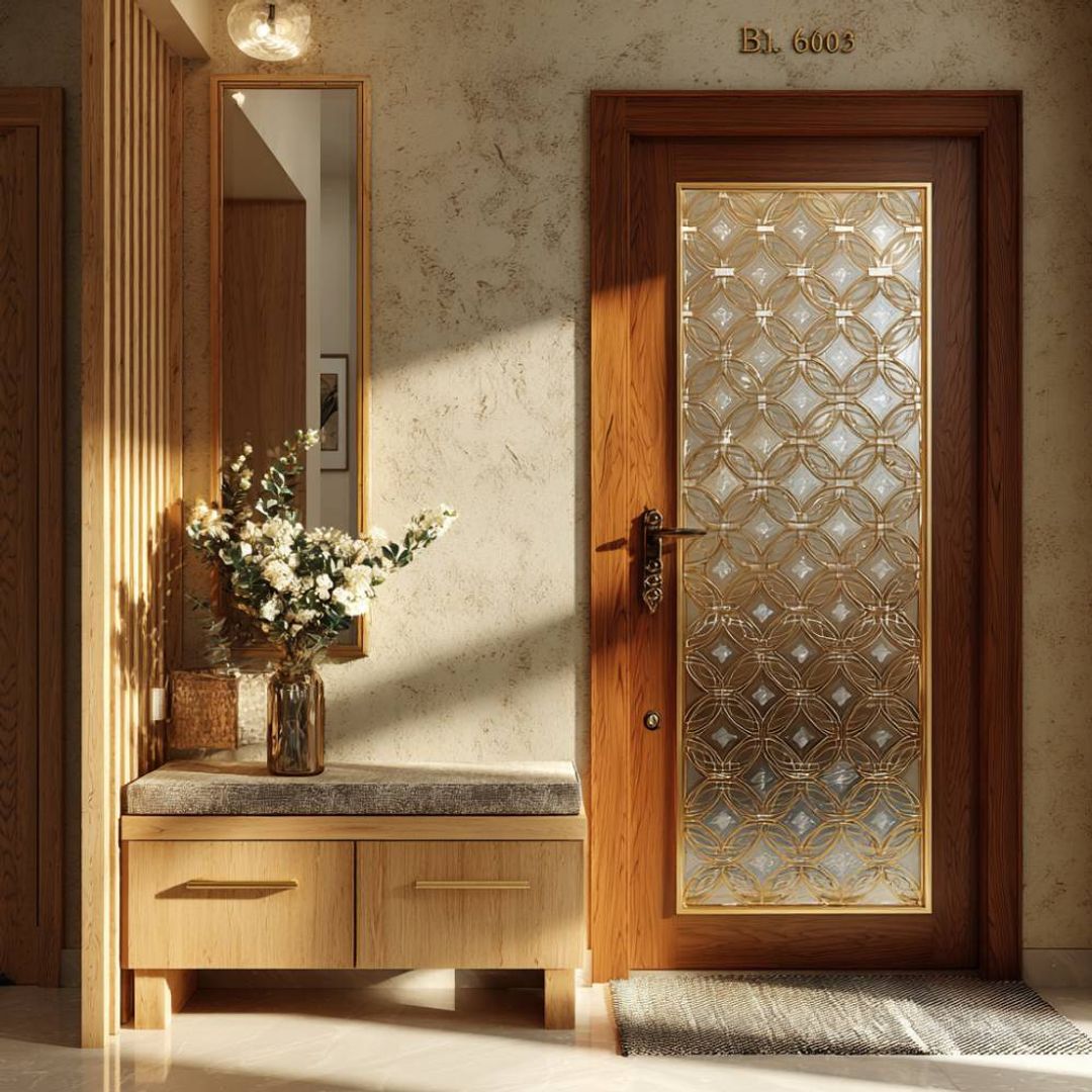 Swing Single Modern Main Entrance Door Design with Glass and Wood ...