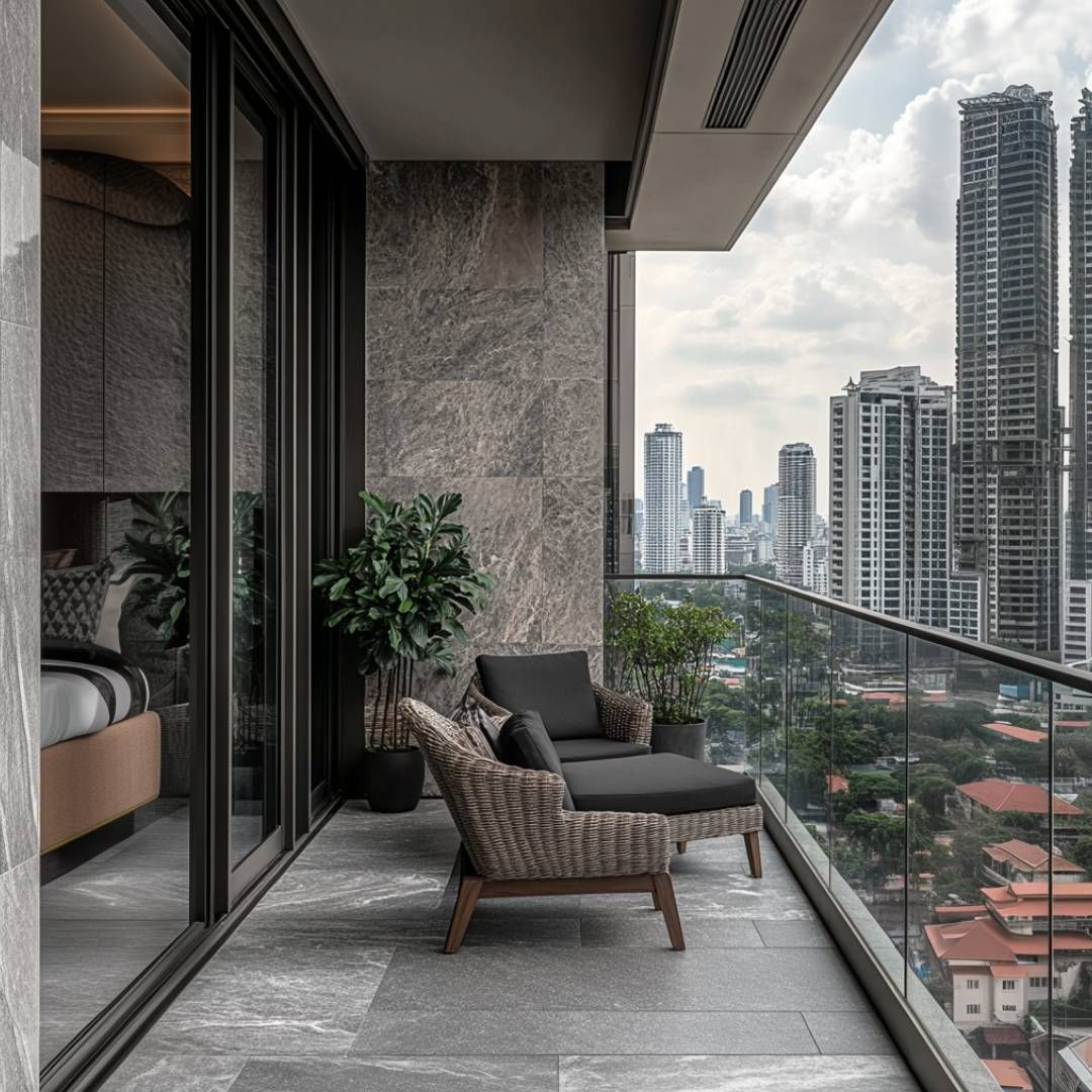 Balcony Design Featuring Rustic Stone Cladding for Timeless Appeal ...