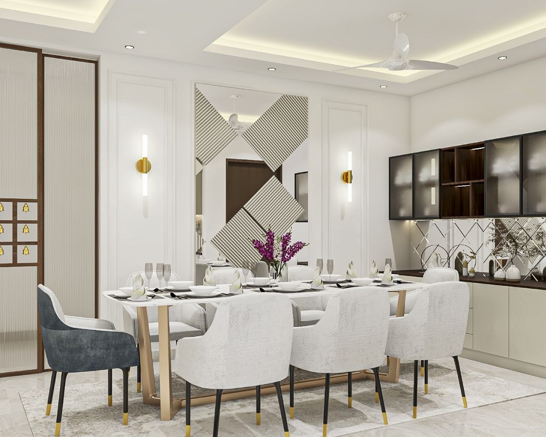 Dining Room Design with Contemporary 8-Seater Marble Dining Table and ...
