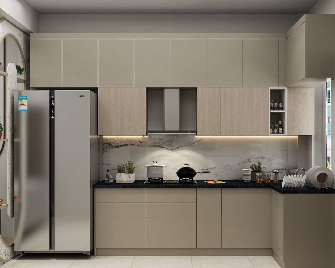 L-Shaped Contemporary Kitchen Design with Granite Countertop and Under ...