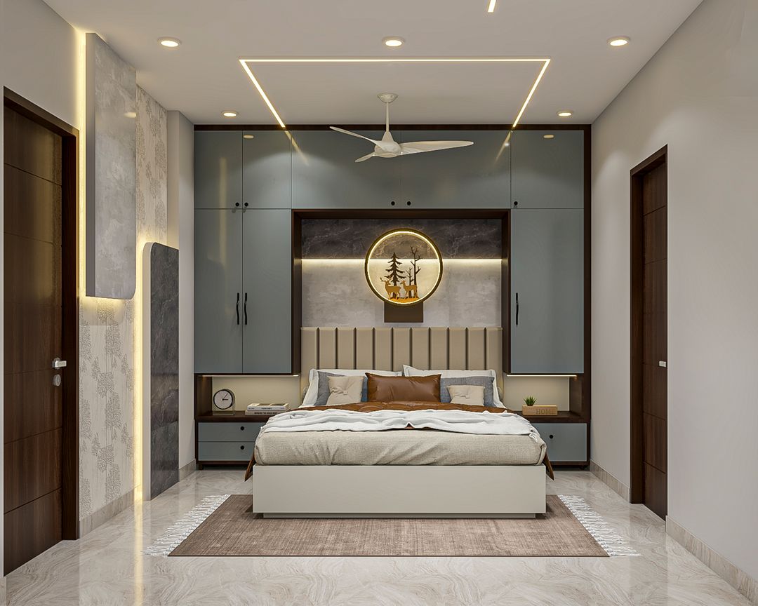 Modern Master Bedroom Design with King Platform Bed and Built-In ...