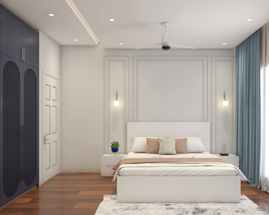 Contemporary Master Bedroom Design with Built In Wardrobe and White Bed ...