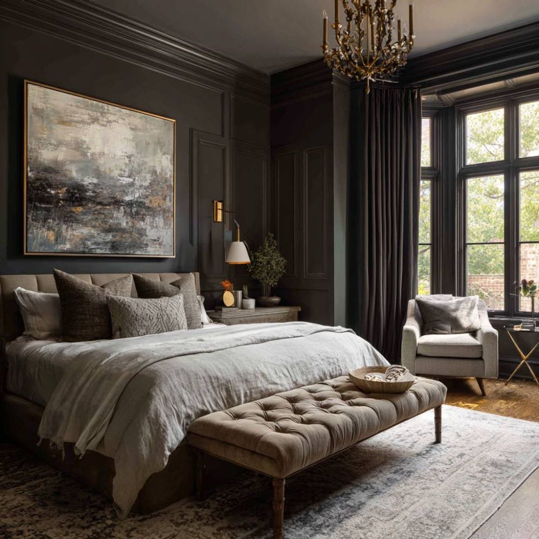 Contemporary Master Bedroom Design with Tufted Storage Bench and King ...