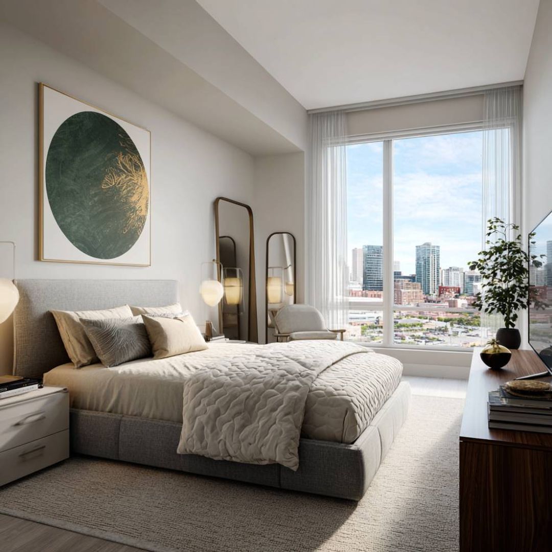 Contemporary Master Bedroom Design with King Bed and Bedside Drawers ...