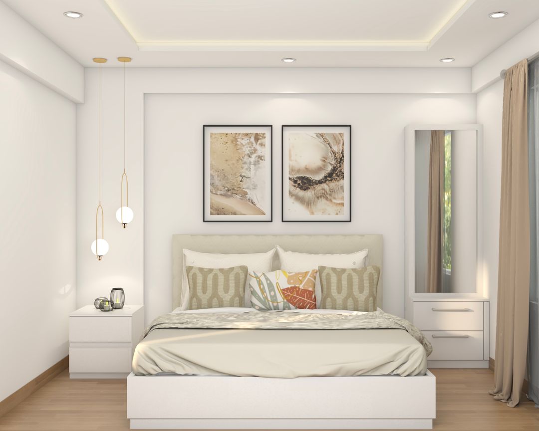 Modern Guest Bedroom Design With Beige And White Textures | Livspace