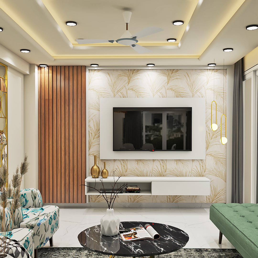 Beige Wallpaper Design For Living Rooms | Livspace