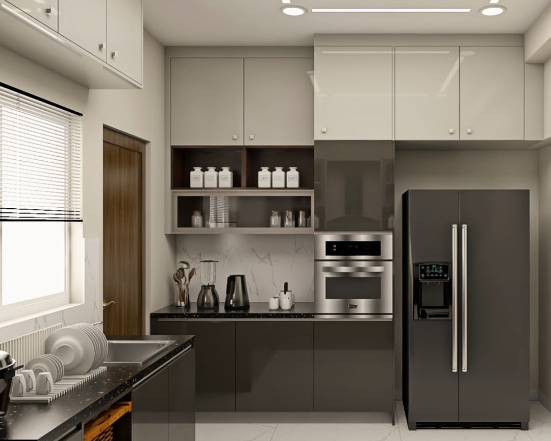 Modular Kitchen Design With Grey And White Cabinets | Livspace