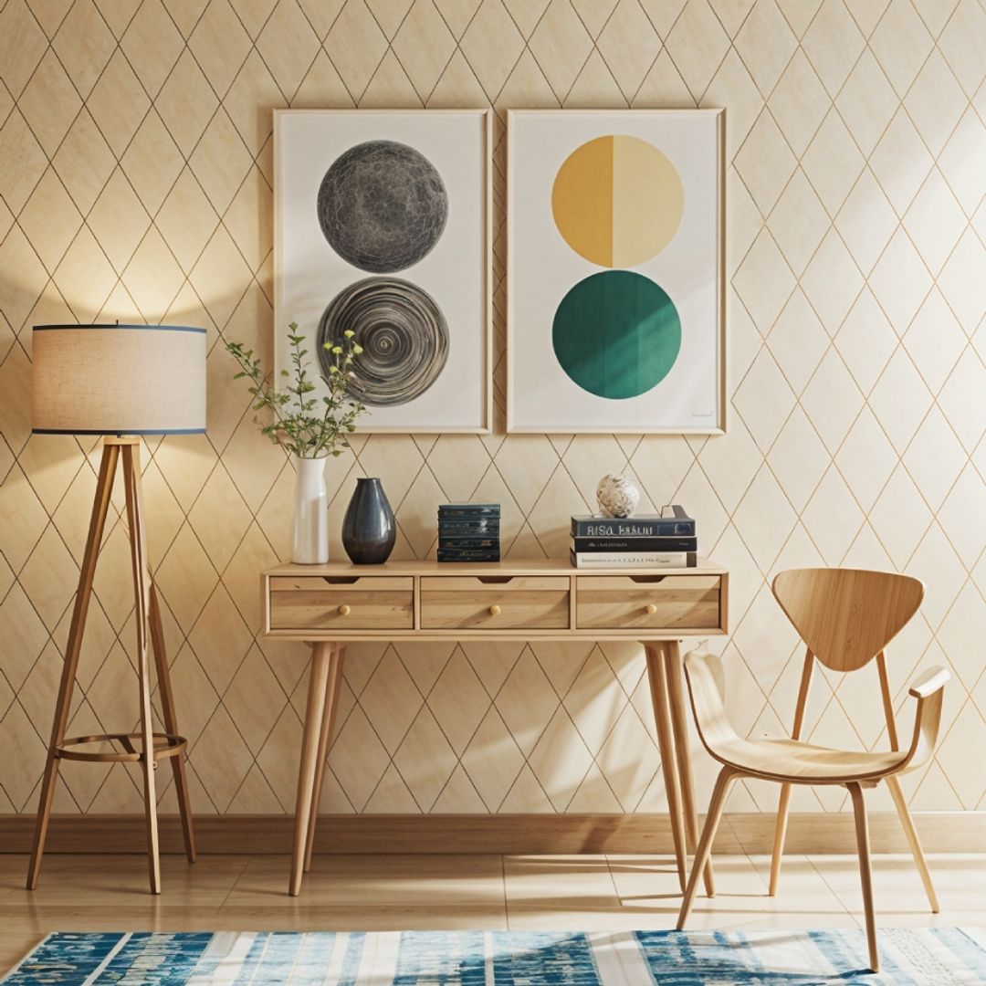 Mid-Century Modern Wallpaper Design For Home Office, Foyer or Living ...