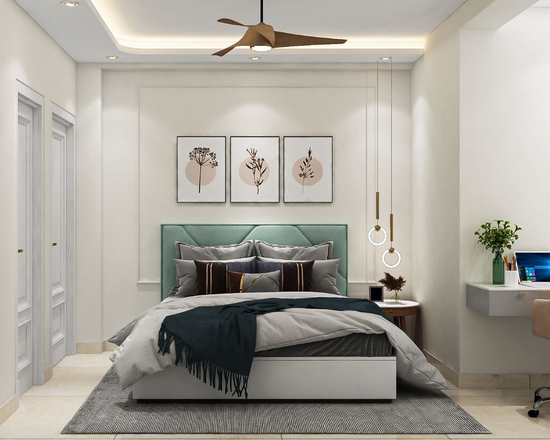 Compact Modern Master Bedroom Design With Study Nook & Queen Bed | Livspace