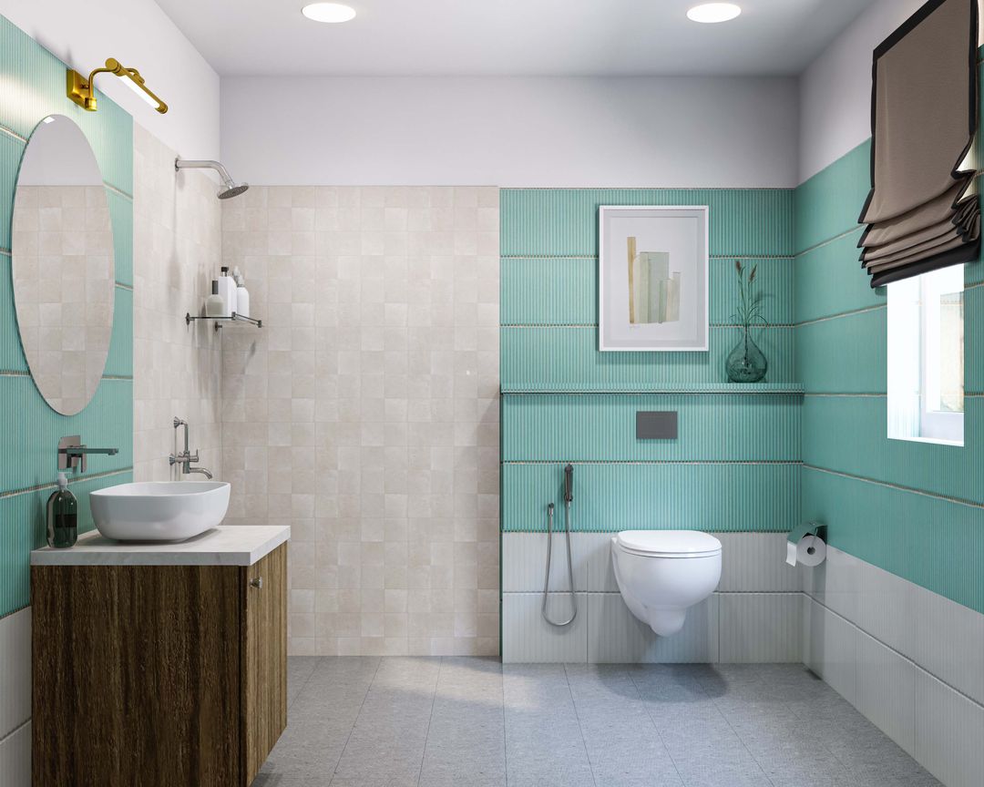 Blue and White: Mid-Century Modern Bathroom Design With Vanity and ...