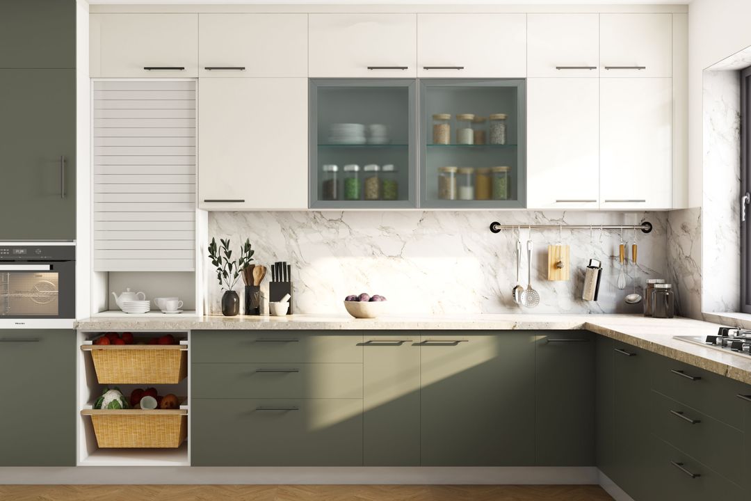 Spacious Contemporary L-Shaped Kitchen Design With Storage Units and