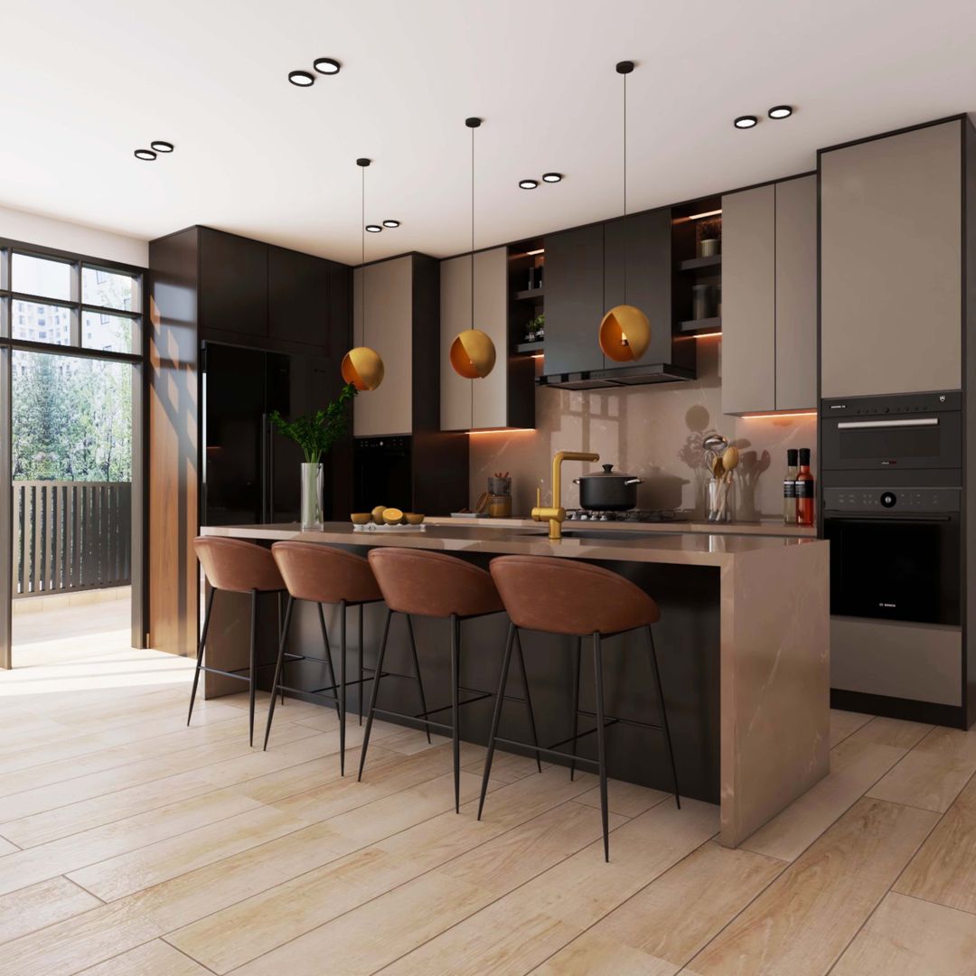 Light Brown Subway Flooring Design For Kitchens | Livspace