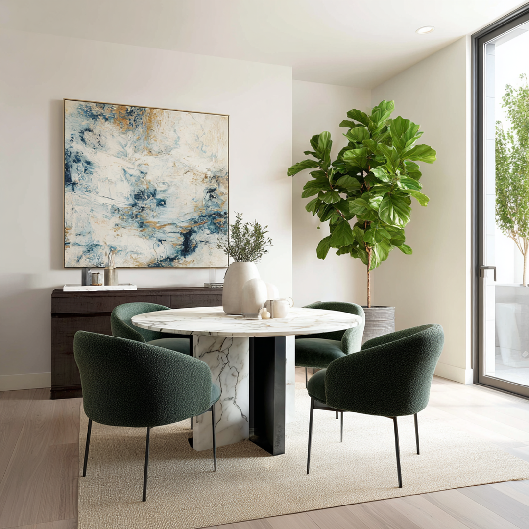 Modern 4-Seater Dining Room Design with Marble Table and Credenza ...