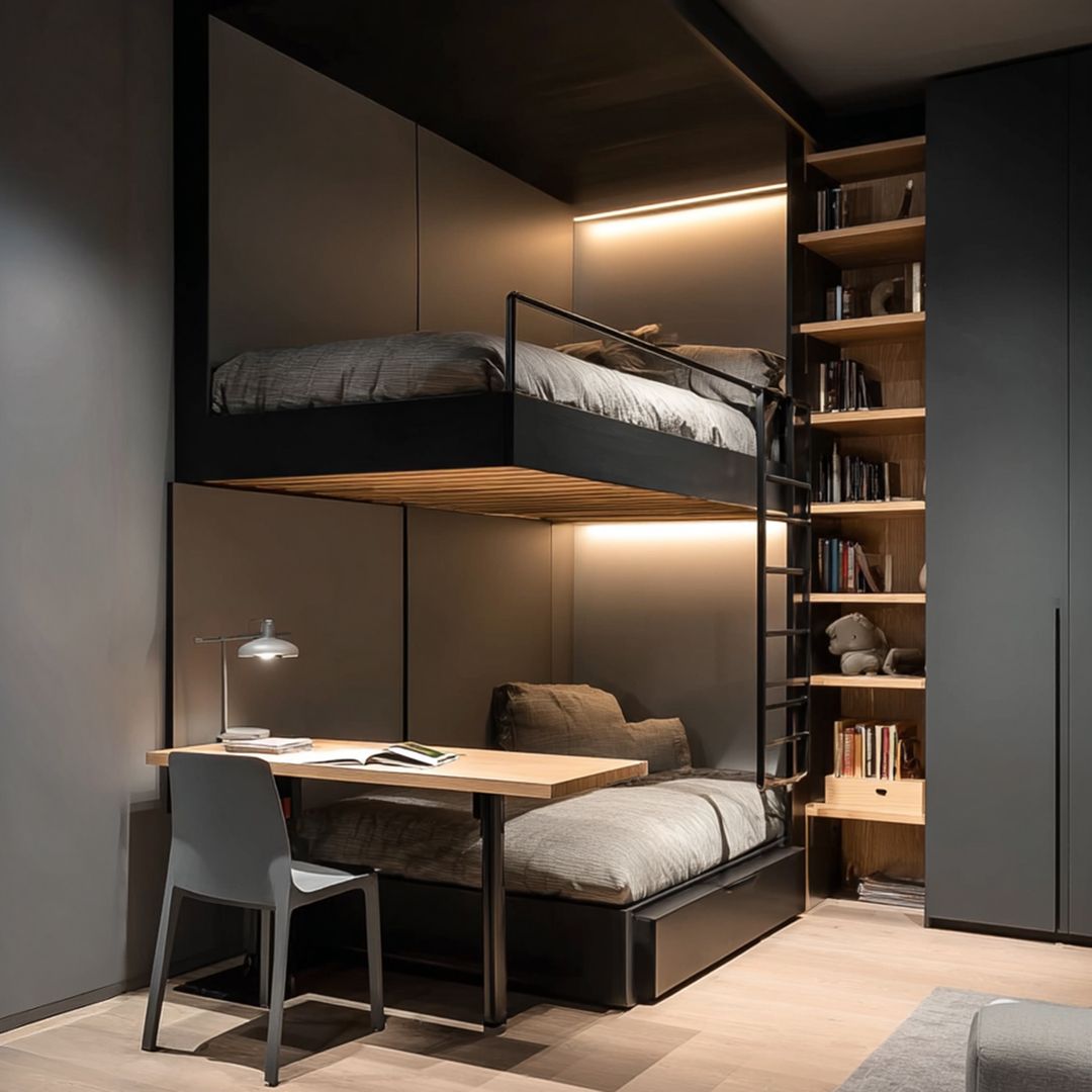 Space Saving Kids Bedroom Design with Cantilever Bed and Integrated ...