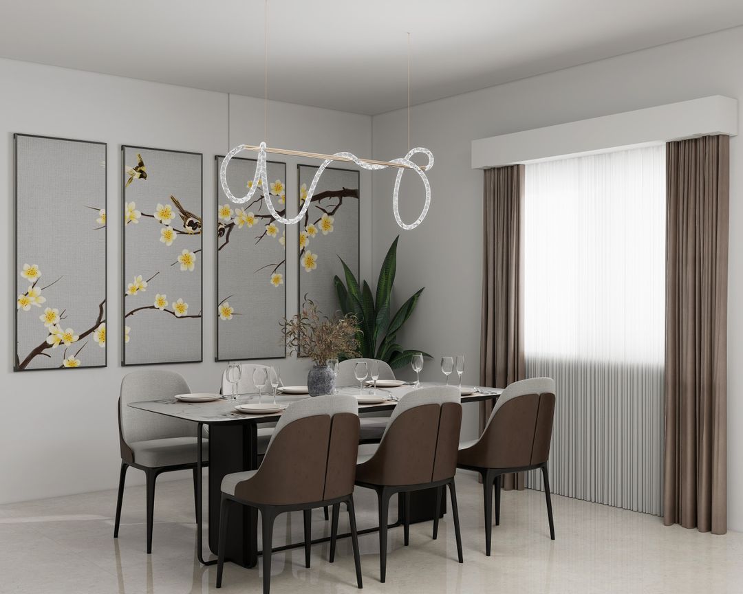 6-Seater Modern Dining Room Design with Marble Table and Display ...
