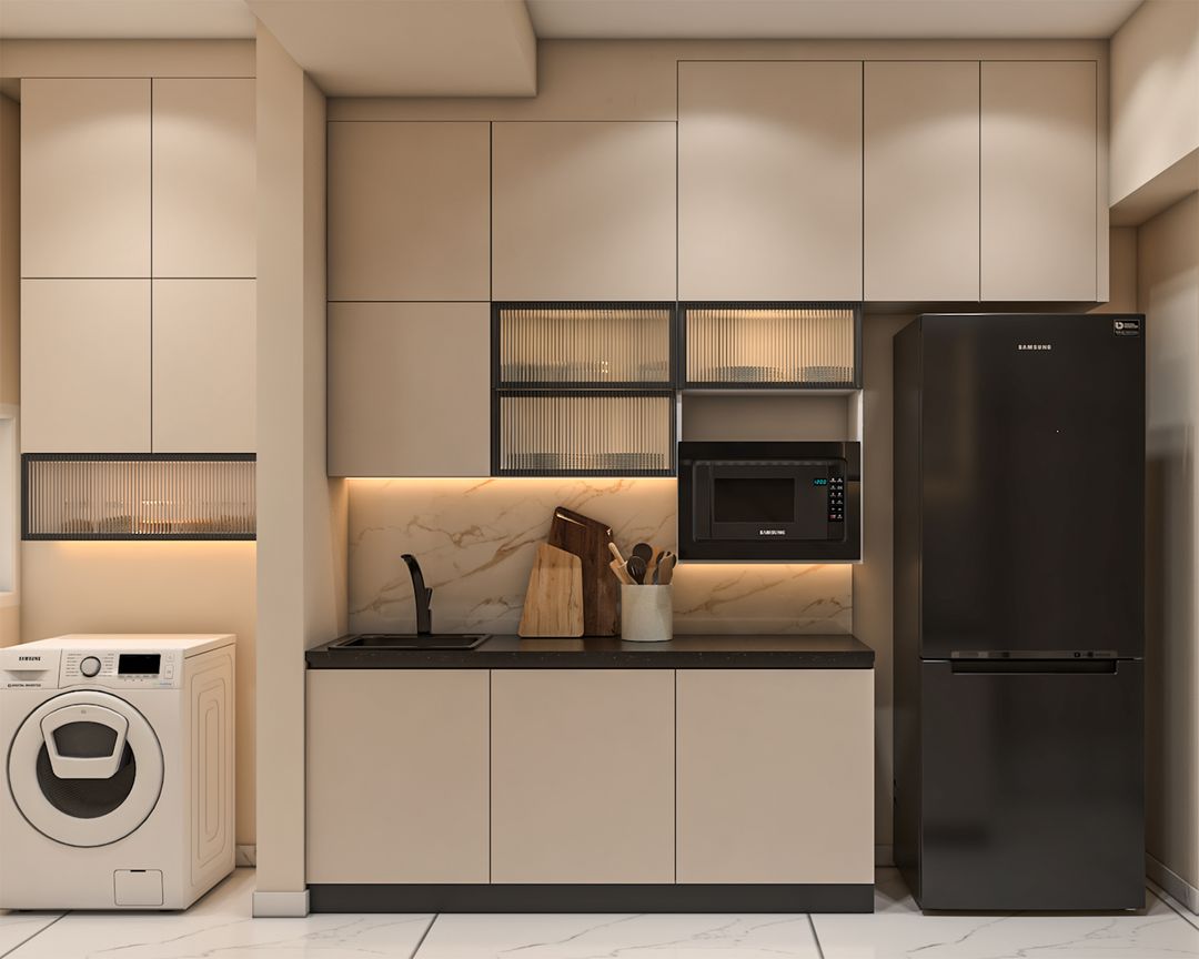 Contemporary Irish Cream Parallel Kitchen Design with Granite ...