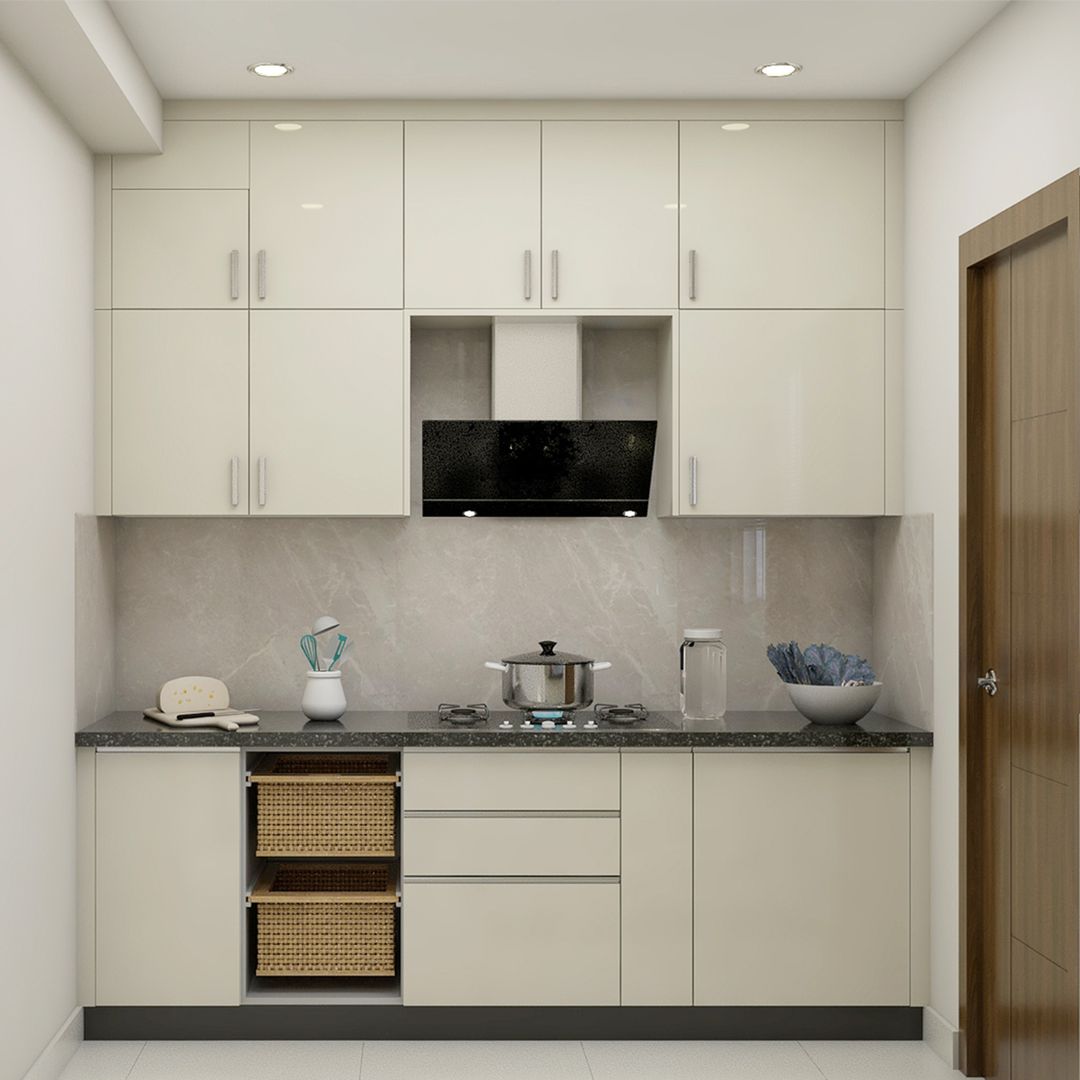 Modern Champagne Parallel Kitchen Design with Granite Countertop ...