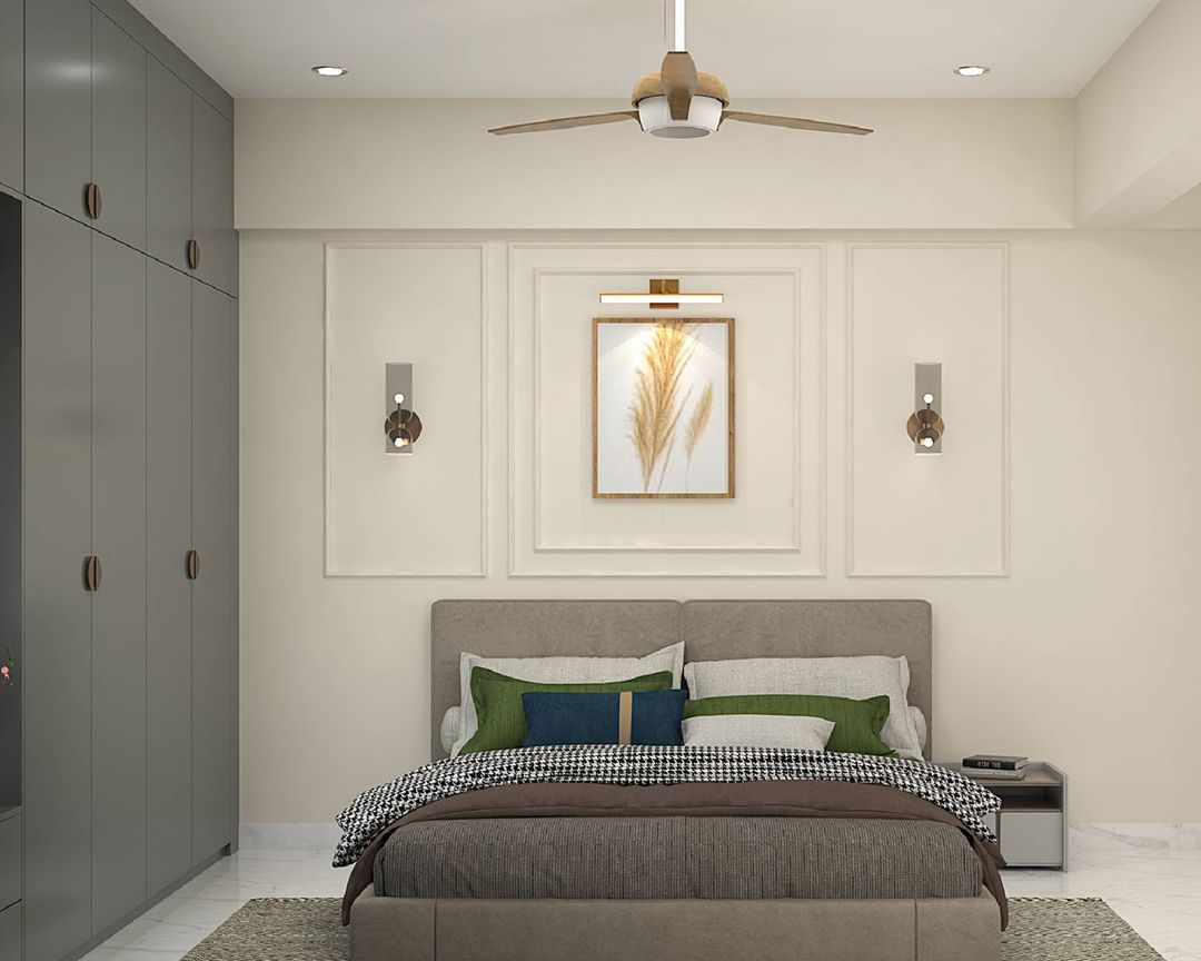 Contemporary Master Bedroom Design with Matte Grey Wardrobe and Queen ...